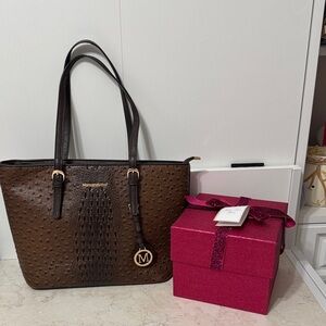 Montana West Brown Ostrich-Textured Tote Bag
